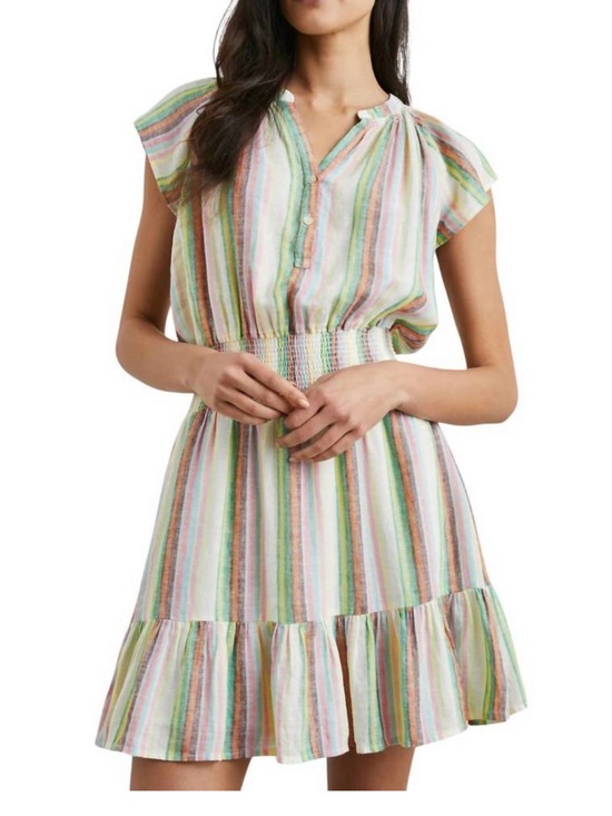 Rails Dresses & Skirts - Rails Augustine Palais Stripe Pastel Smocked-Waist Mini Dress Linen Blend Sz M